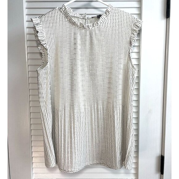 Adrianna Papell White Blouse with Black Polk-a-Dots Flowy Womens Sz L - Picture 1 of 7